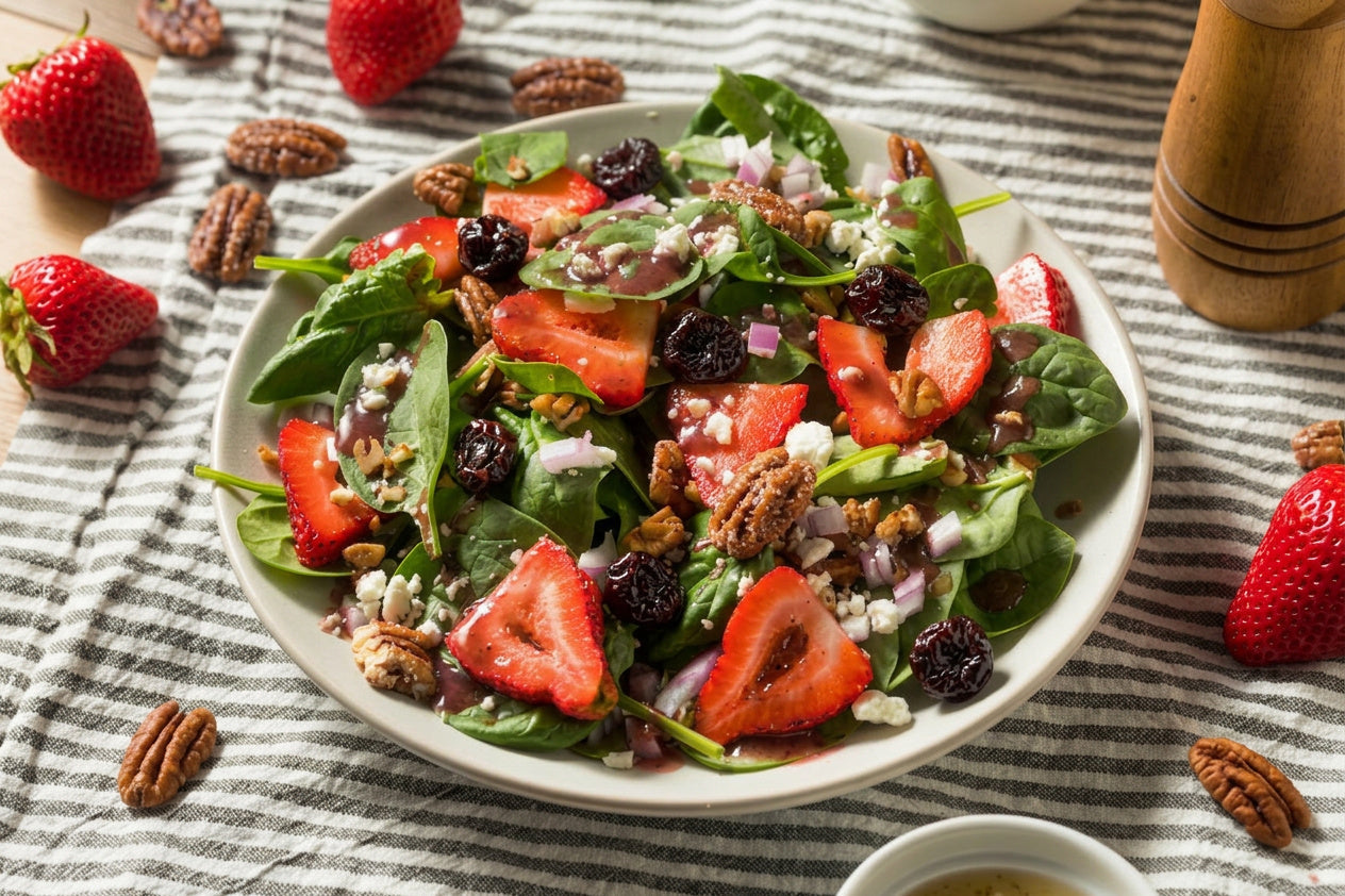 Strawberry Fields Salad with Sugared Pecans and Red Wine Vinaigrette